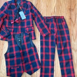 LUOBO BEI BEI, 4 PIECE CHECKED SUIT, KIDS, CHILDREN, TODDLERS, BOYS, WOMEN